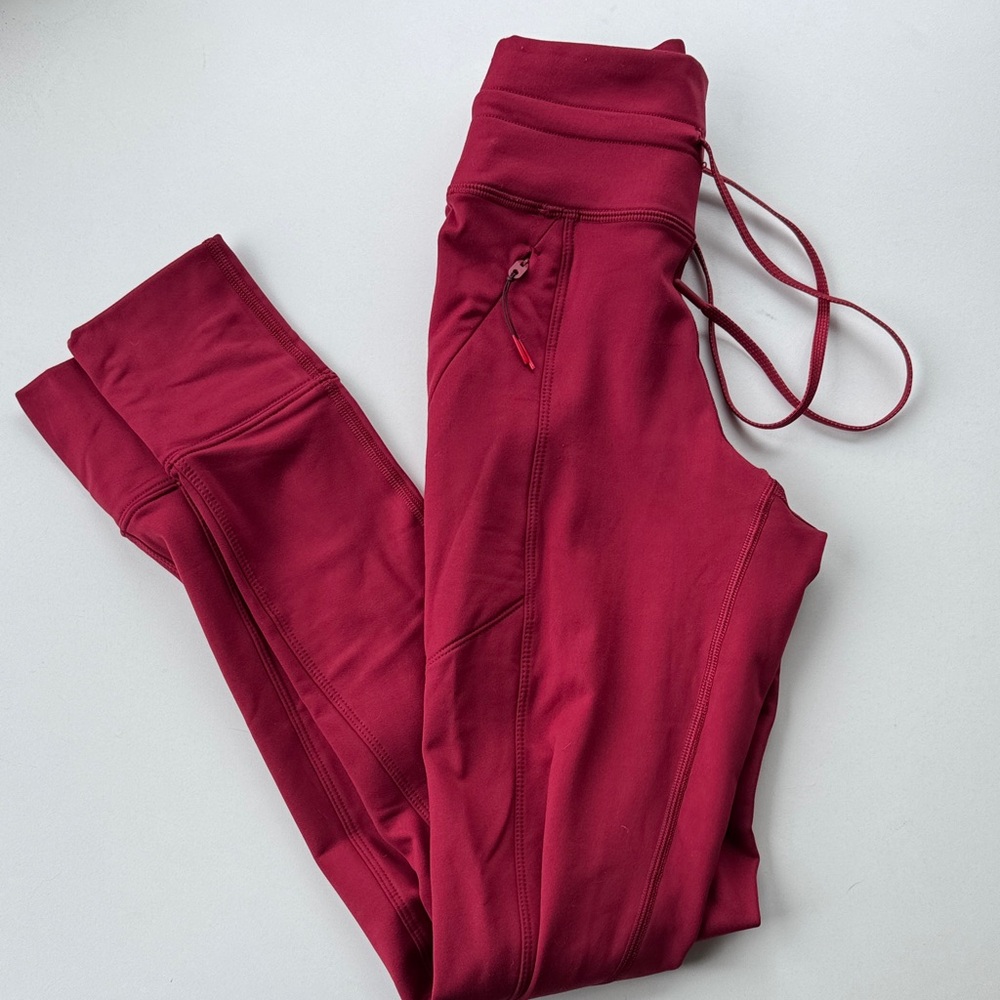 High-Rise Wine Leggings with Drawstring Waist